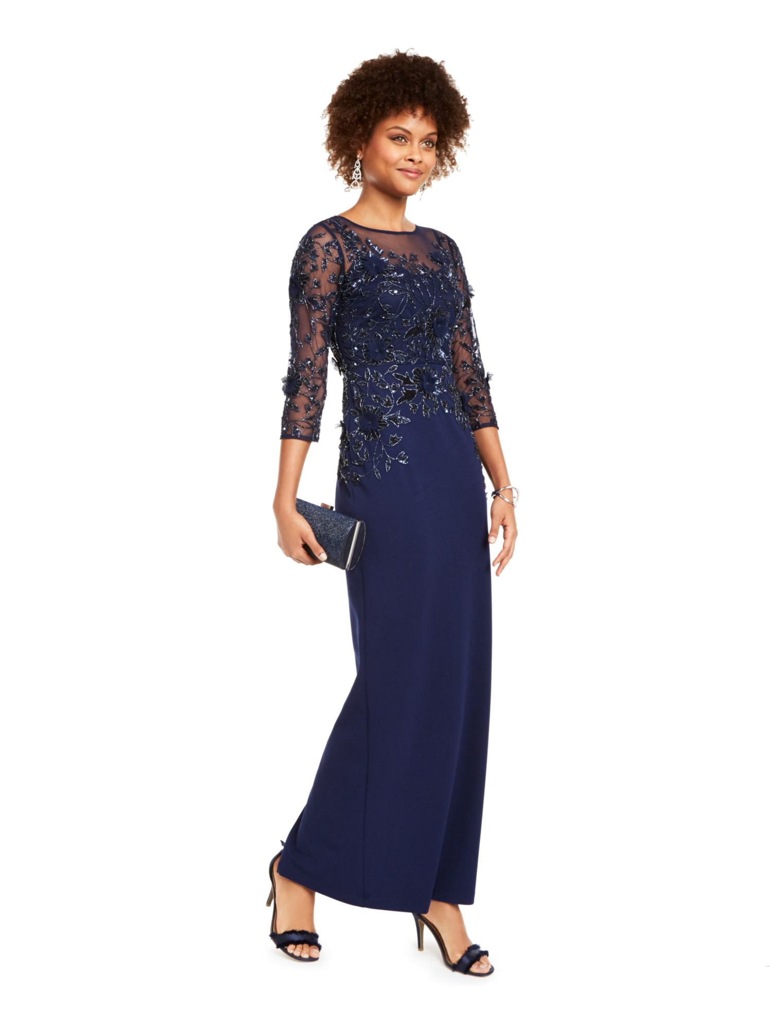 ADRIANNA PAPELL Womens Navy Sequined ...